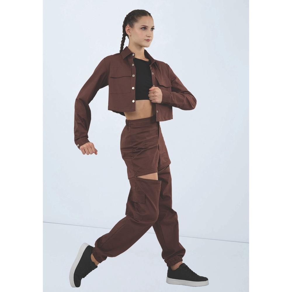 Weissman Brown Cargo Dance Set Zip Off Pants Cropped Utility Jacket Streetwear